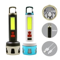 Power Display Rechargeable Long Range Waterproof Linterna Outdoor Solar Strong Light Cob TorchPlastic Flashlight