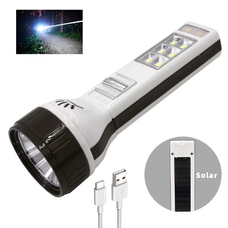 COB Side Light Solar Flashlight Outdoor Tactical Strong Light Linterna New Design Plastic ABS Rechargeable Long Life Torch