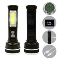 Solar COB Side Light Plastic Torch High Power Digital Power Display Flashlight Emergency Outdoor Flashlight With Convex Lens