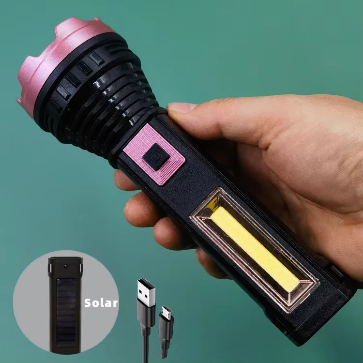 Outdoor Emergency Power Bank Plastic Torch COB Long-lasting Solar Flashlight Rechargeable Waterproof Flashlight