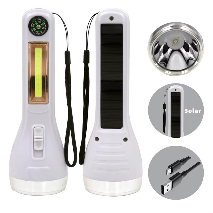 Long Range Strong Light High Power Outdoor Lantern Emergency Tactical Torch Solar Plastic COB Side Light Flashlight With Compass