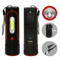 Long-Life USB Rechargeable LED Flashlight Solar Powered ABS Plastic Strong Light for Outdoor Camping Hiking Side Options