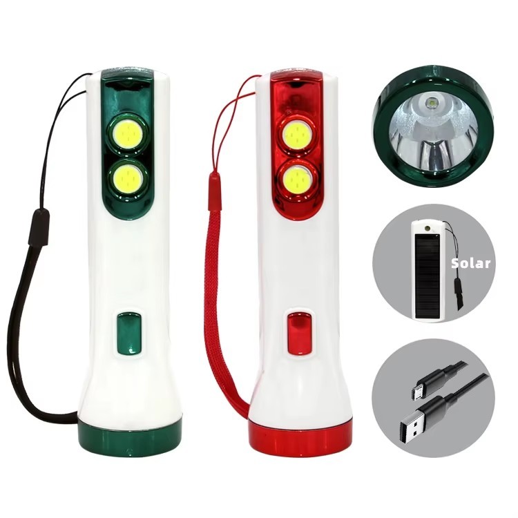 USB Rechargeable 150lm LED Outdoor Solar Flashlight Portable ABS Plastic Body Strong Emergency Feature Flashlights Torches