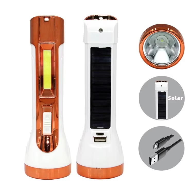 Rechargeable 150lm LED Solar Flashlight Long-Life Strong Light for Outdoor Emergency Waterproof USB Plastic ABS Material