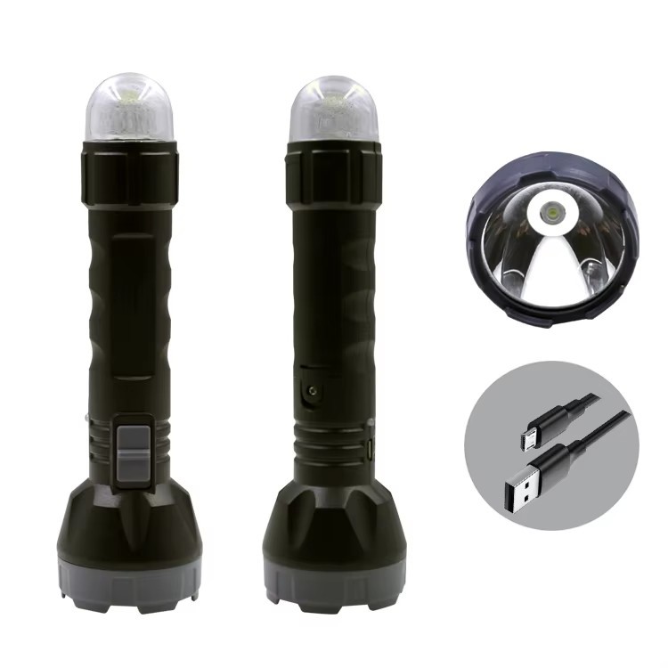 1W Rechargeable LED Flashlight with Strong Light and Tail Light Outdoor Emergency Plastic ABS LED Bulb