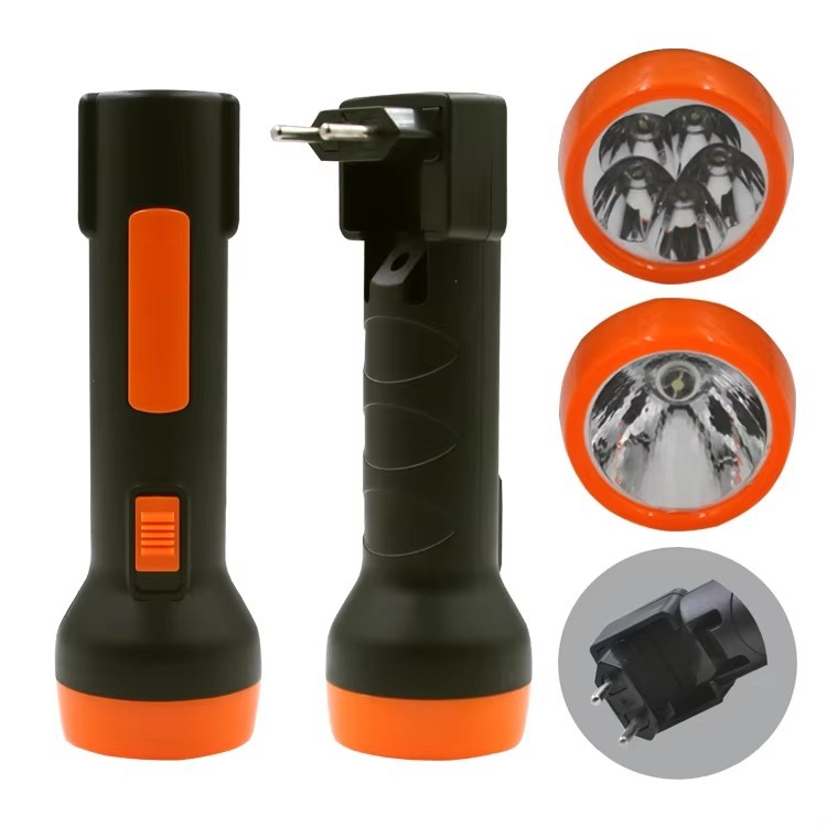 Outdoor Brazil Plug Emergency Flashlight Plastic ABS Strong Light LED Torch Ultra-long Distance High Power Rechargeable Torch