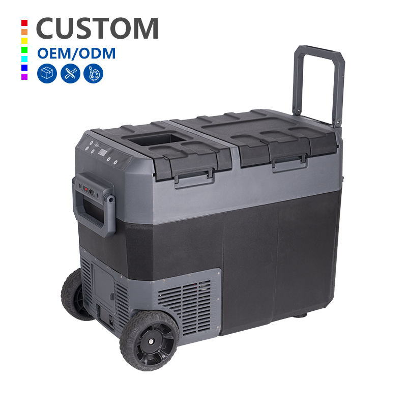 2 in 1 Portable Freezer with Battery Dc 24v Compressor Camping Refrigerator Mini Car Fridge with Wheels and Handle