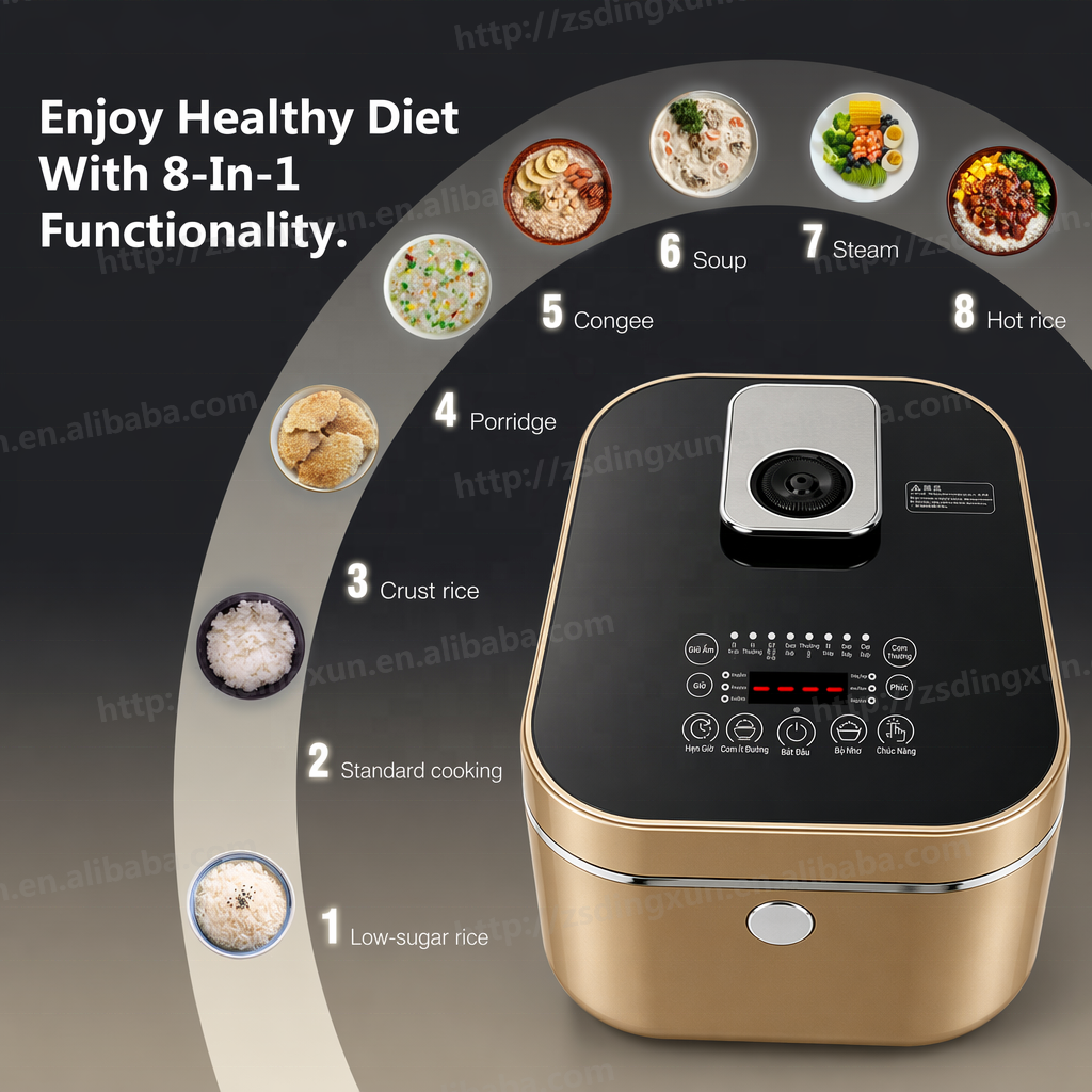 Smart 4L Portable Multifunctional IH Heating Electric Cooker Measuring Cup Paddle Automatic Rice Cooker 24H Preset Household Use