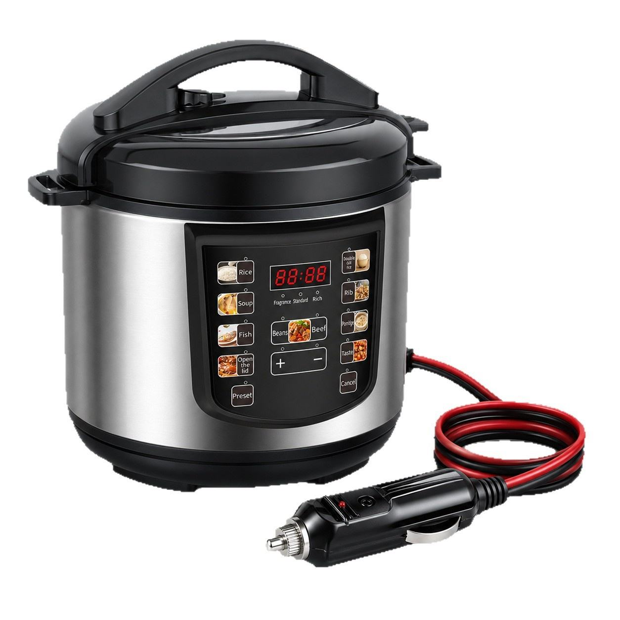 12V 24V 3L Aluminum Alloy Electric Pressure Cooker for Car/Truck/RV Camping with Touch Control LCD Display and Multi-Function