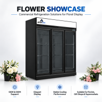 Commercial 3 Door Glass Flower Display Refrigerator Floral Cooler for Florist Shop and Flower Store