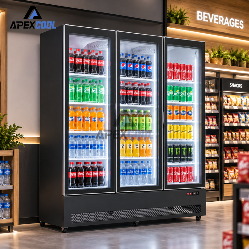APEX Commercial Glass Door Beverage Display Cooler Refrigerator for Supermarket Retail and Convenience Store