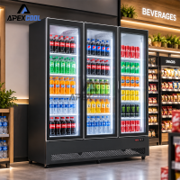 APEX Commercial Glass Door Beverage Display Cooler Refrigerator for Supermarket Retail and Convenience Store