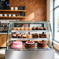 Luxury Floor-Standing Bakery Display Refrigerator with Curved Tempered Glass and LED Lighting