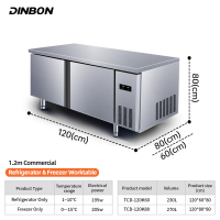 1.2m Professional Heavy Duty Stainless Steel 304 Commercial Kitchen Refrigerated Workbench for Restaurant