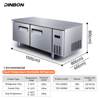 1.5m High Performance Full Stainless Steel Commercial Kitchen Worktop Freezer with Fan Cooling for Bakery and Cafe Use